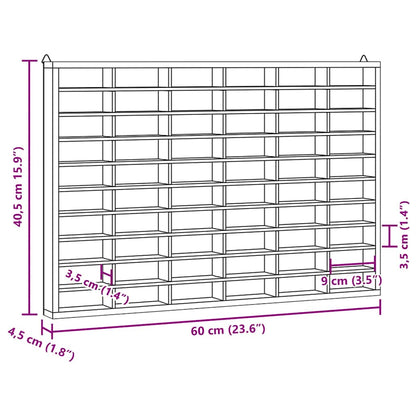 Vitrine de colecionador de madeira com 60 compartimentos 60x4,5x40,5cm