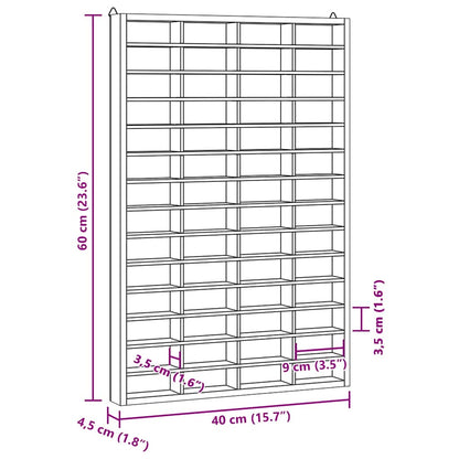 Vitrine de colecionador de madeira com 56 compartimentos 40x4,5x60cm