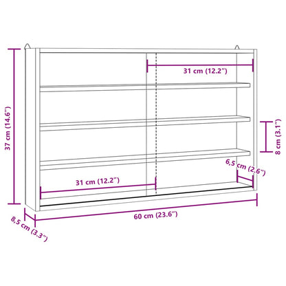 Vitrine de colecionador de madeira com portas 60x8,5x37cm