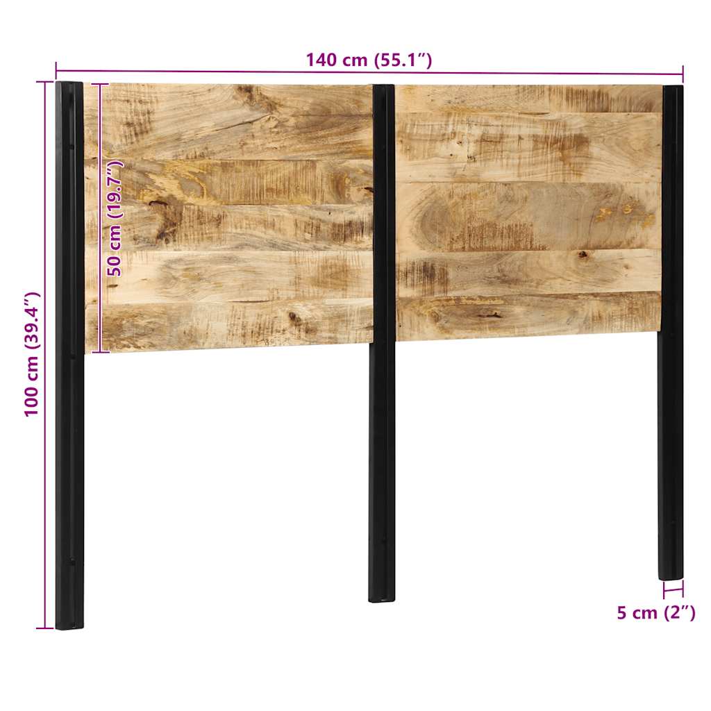 Cabeceira de cama 140 cm madeira de mangueira maciça e ferro