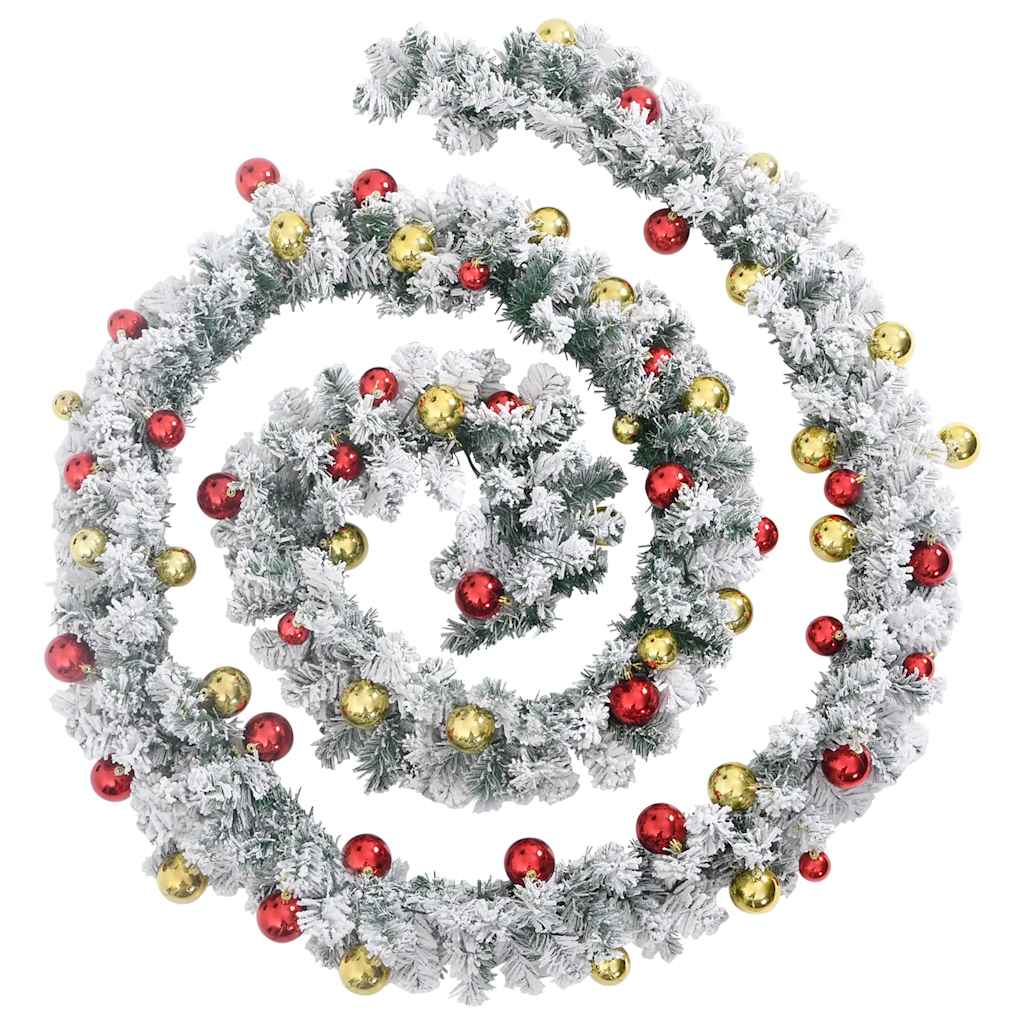 Grinalda de Natal com enfeites e luzes LED 20 m PVC verde