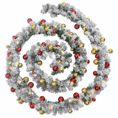 Grinalda de Natal com enfeites e luzes LED 20 m PVC verde