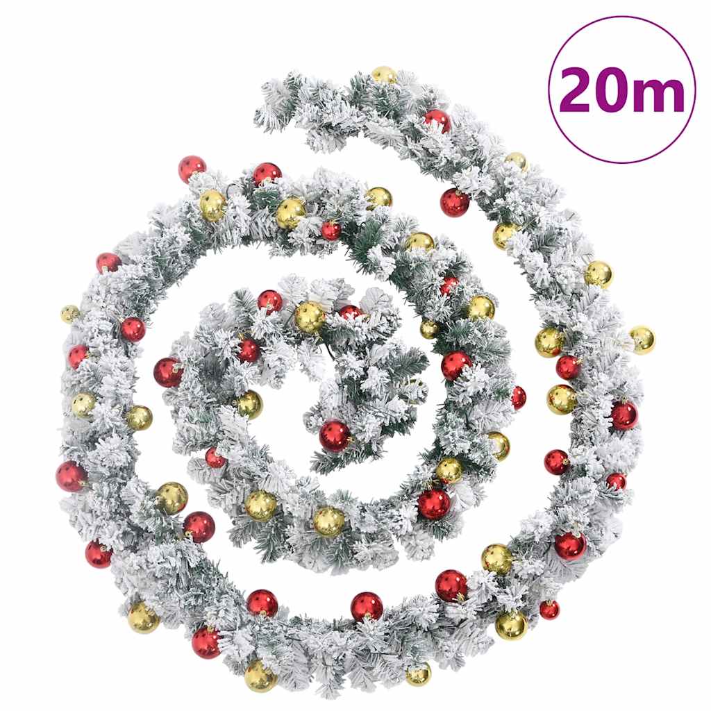 Grinalda de Natal com enfeites e luzes LED 20 m PVC verde