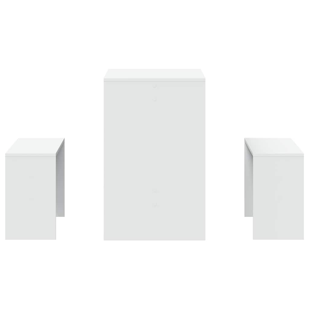 3 pcs conj. mesa de jantar e banco derivados de madeira branco