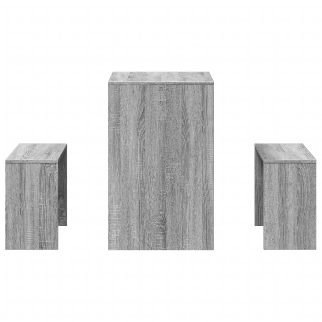 3 pcs conj. mesa jantar e banco deriv. madeira cinzento sonoma