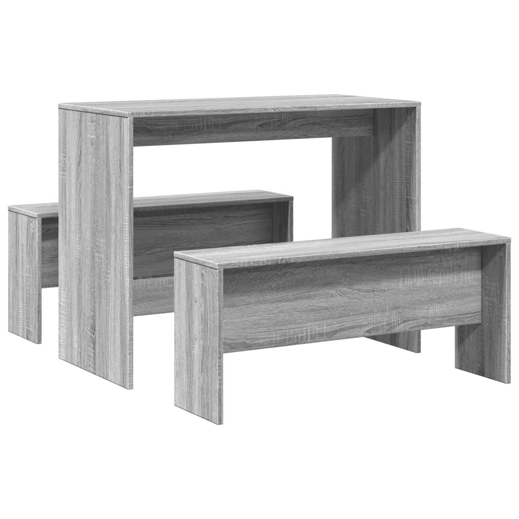 3 pcs conj. mesa jantar e banco deriv. madeira cinzento sonoma