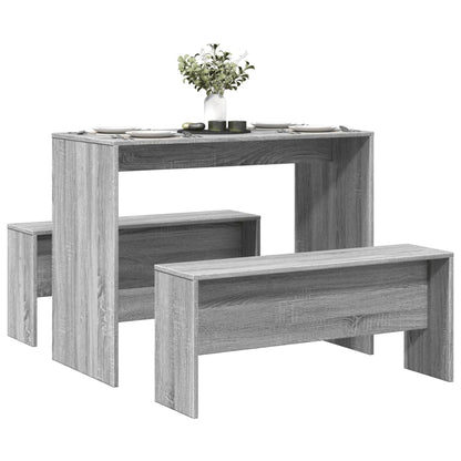 3 pcs conj. mesa jantar e banco deriv. madeira cinzento sonoma