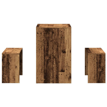 3 pcs conj. mesa jantar e banco deriv. de madeira madeira velha