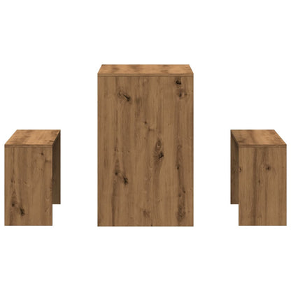 3 pcs conj. mesa jantar/banco deriv. madeira carvalho artisiano
