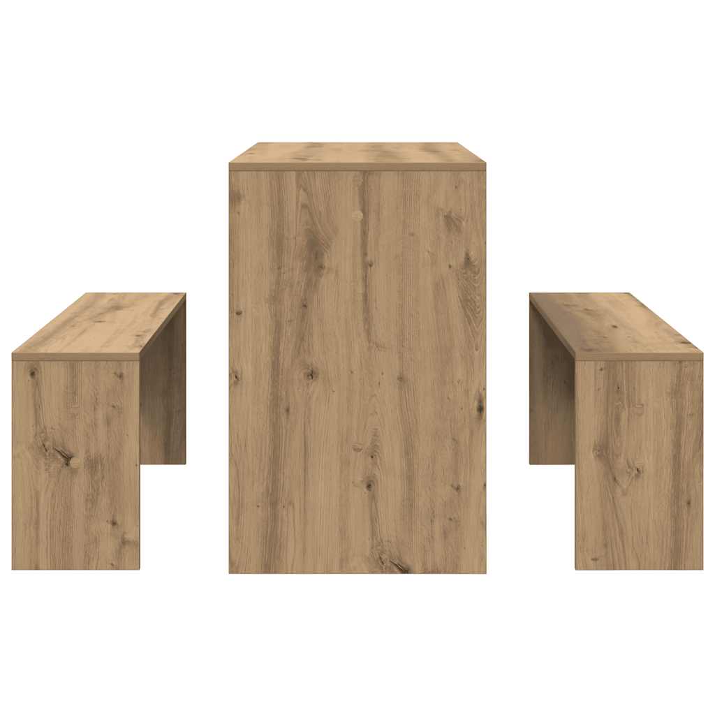 3 pcs conj. mesa jantar/banco deriv. madeira carvalho artisiano