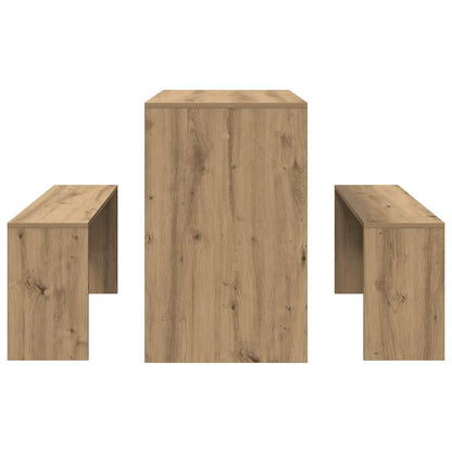 3 pcs conj. mesa jantar/banco deriv. madeira carvalho artisiano