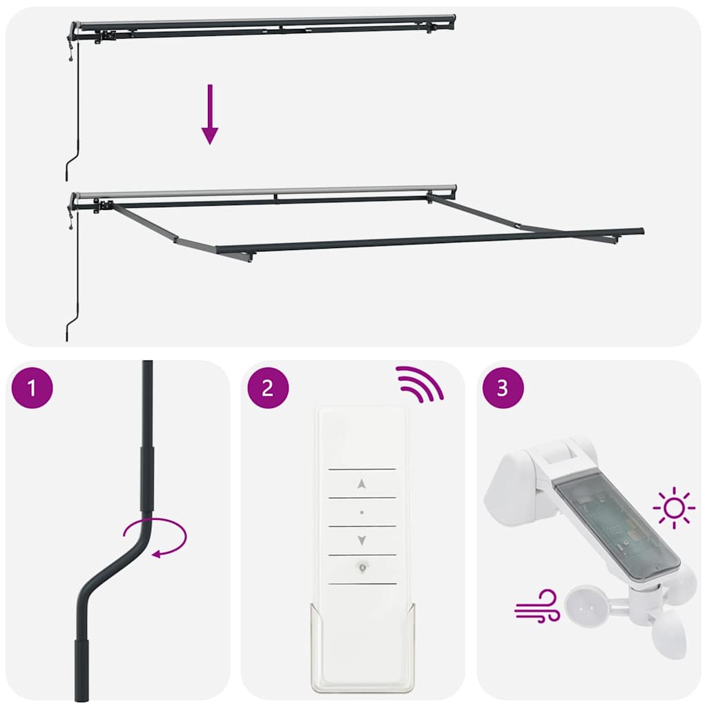 Toldo retrátil automático 300x250 cm antracite e branco