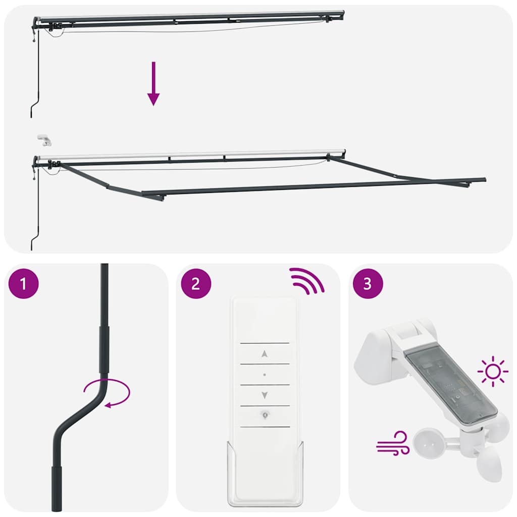 Toldo retrátil automático com LEDs 400x300 cm antracite/branco