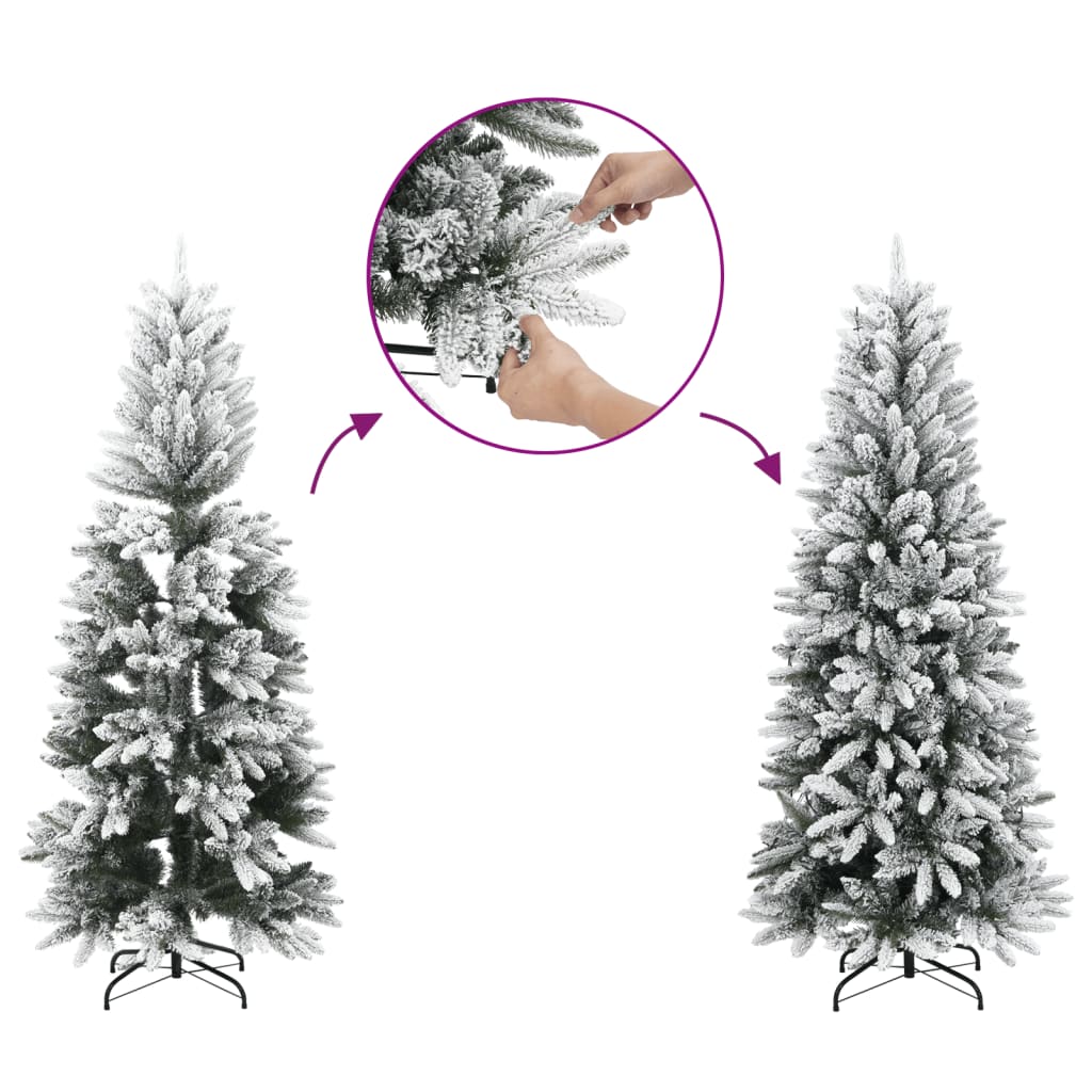 Árvore de Natal artificial fina com neve PVC e PE 120 cm