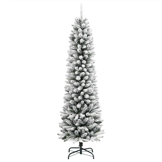Árvore de Natal artificial fina com neve PVC e PE 150 cm