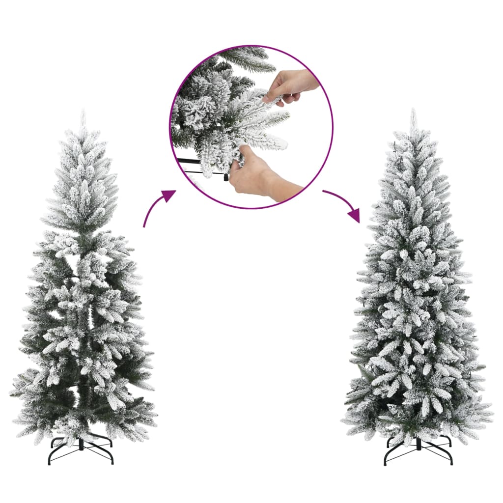 Árvore de Natal artificial fina com neve PVC e PE 150 cm