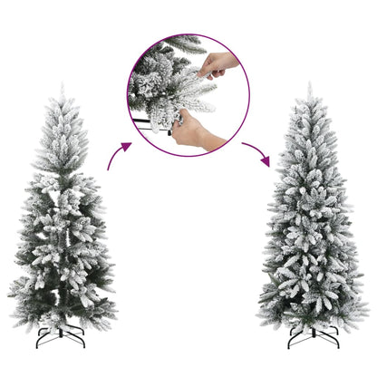 Árvore de Natal artificial fina com neve PVC e PE 150 cm