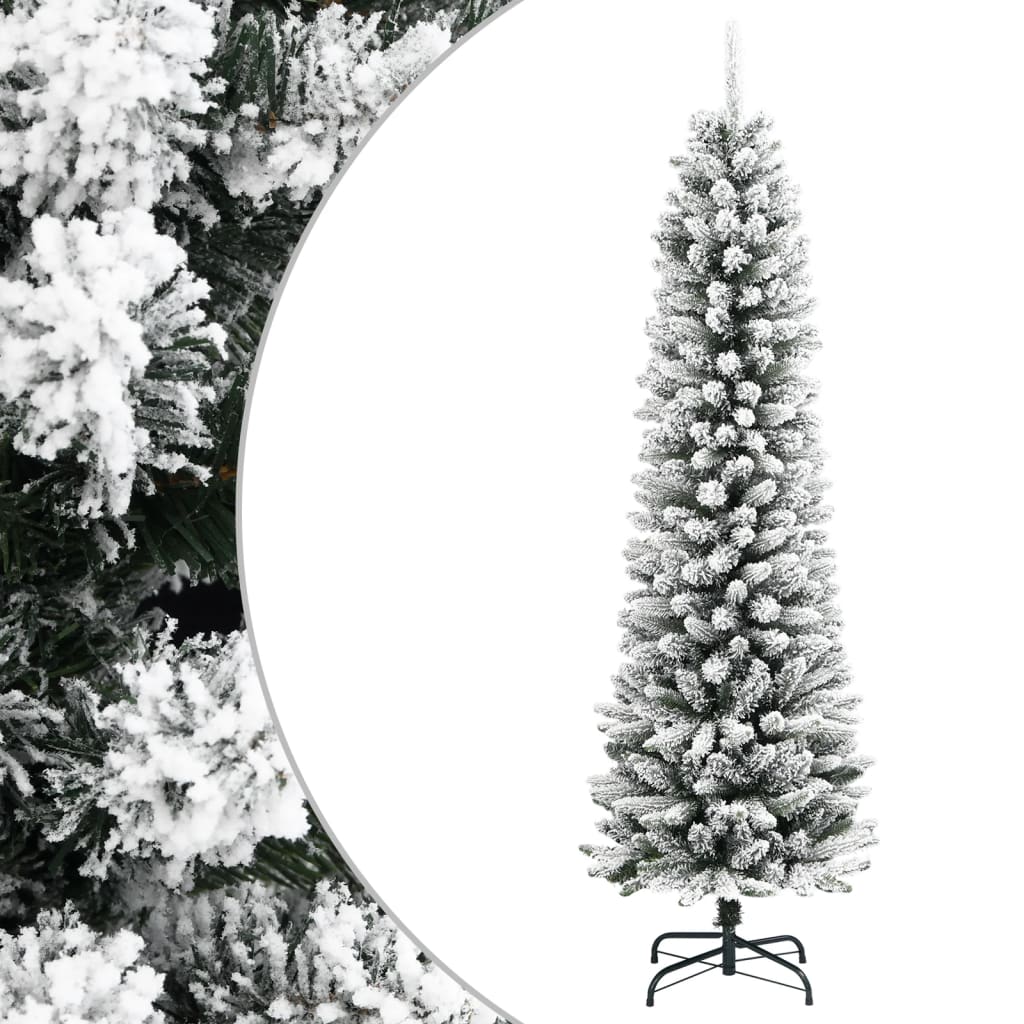 Árvore de Natal artificial fina com neve PVC e PE 210 cm