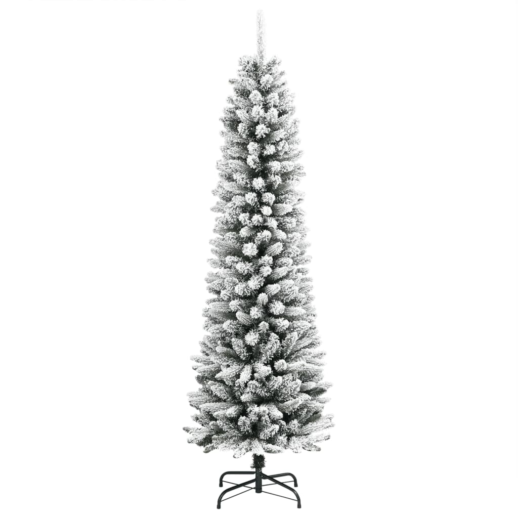 Árvore de Natal artificial fina com neve PVC e PE 210 cm