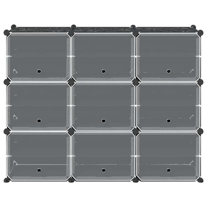 Organizador de arrumação com 9 cubos e portas PP preto