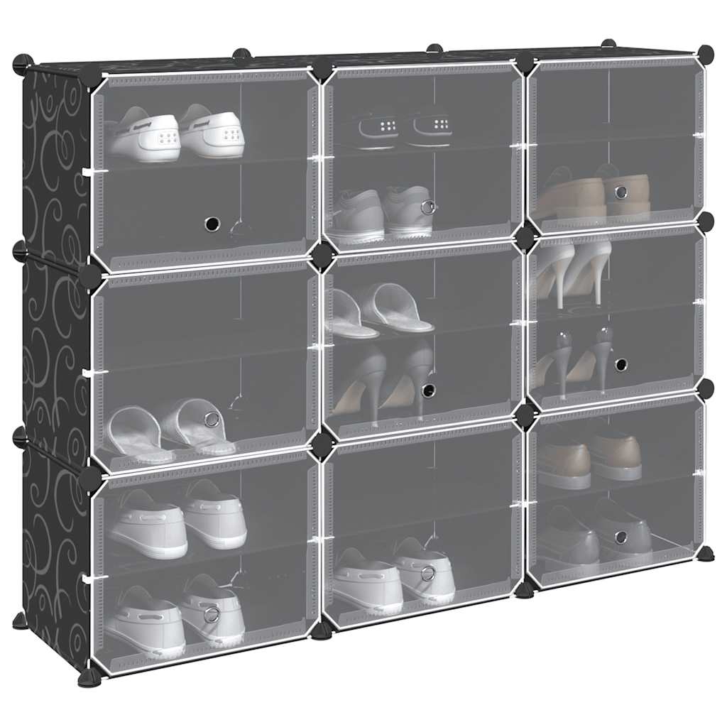 Organizador de arrumação com 9 cubos e portas PP preto