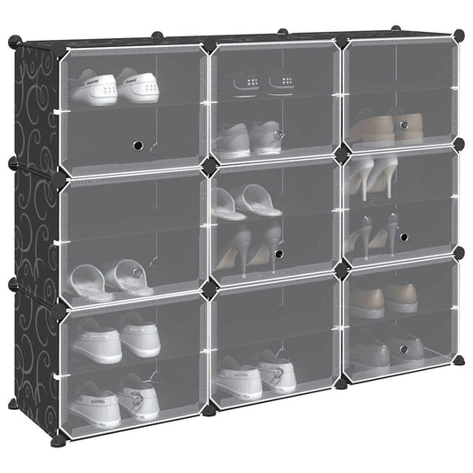 Organizador de arrumação com 9 cubos e portas PP preto