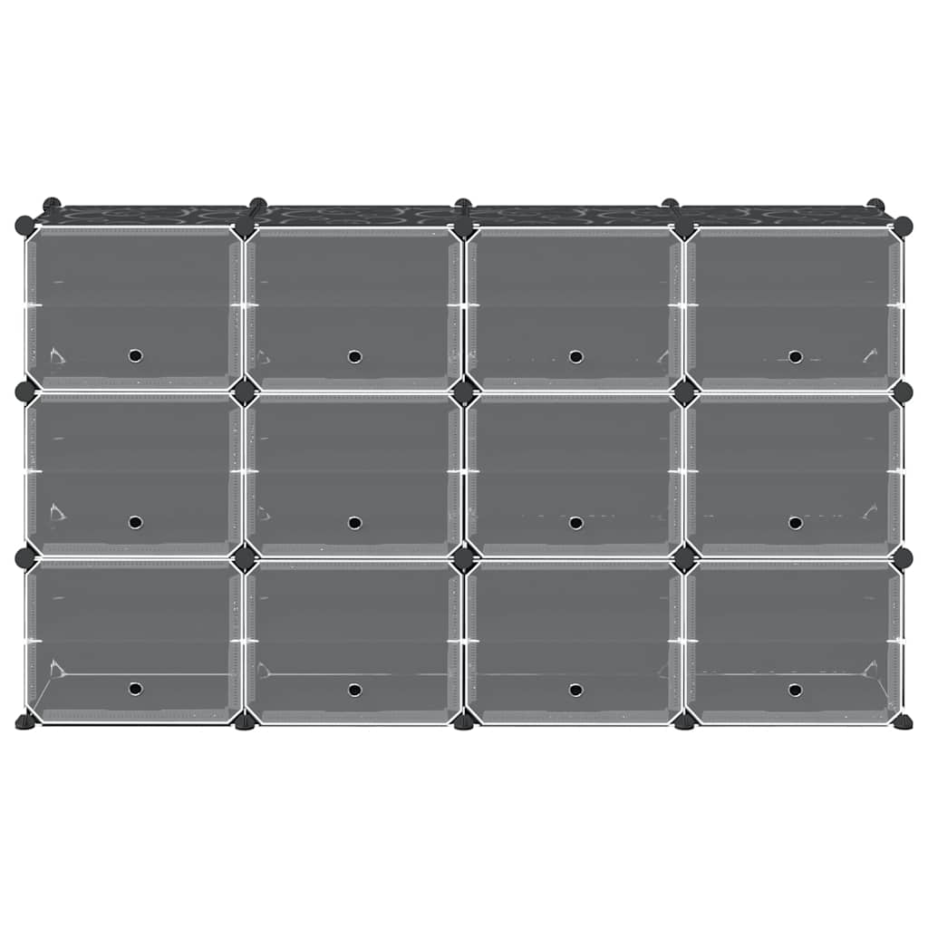 Organizador de arrumação com 12 cubos e portas PP preto