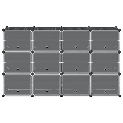 Organizador de arrumação com 12 cubos e portas PP preto