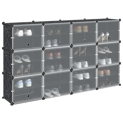 Organizador de arrumação com 12 cubos e portas PP preto