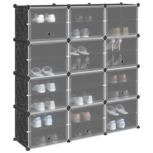 Organizador de arrumação com 12 cubos e portas PP preto