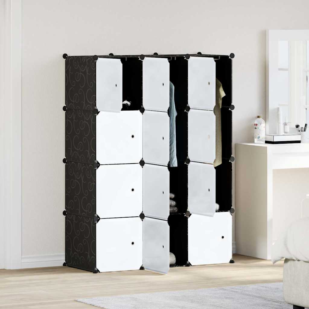 Organizador de arrumação com 12 cubos e portas PP preto