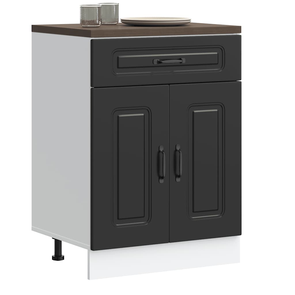 Armário de cozinha baixo Kalmar madeira artificial preto