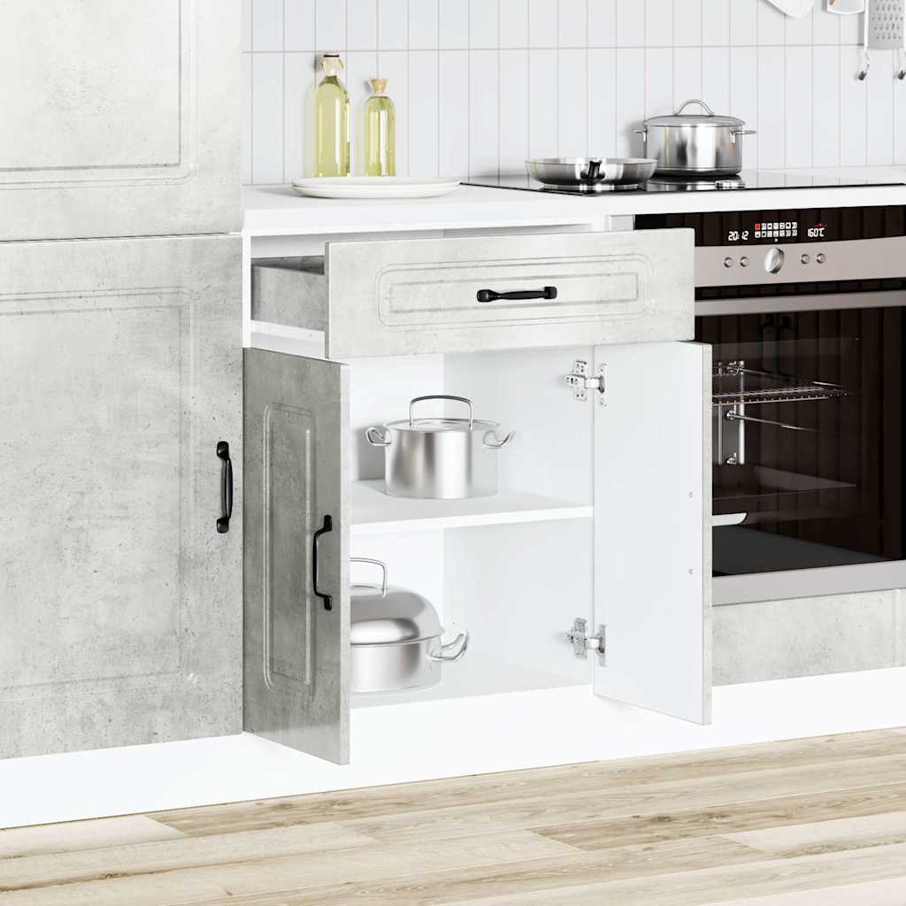 Armário baixo de cozinha Kalmar betão madeira projetada cinza