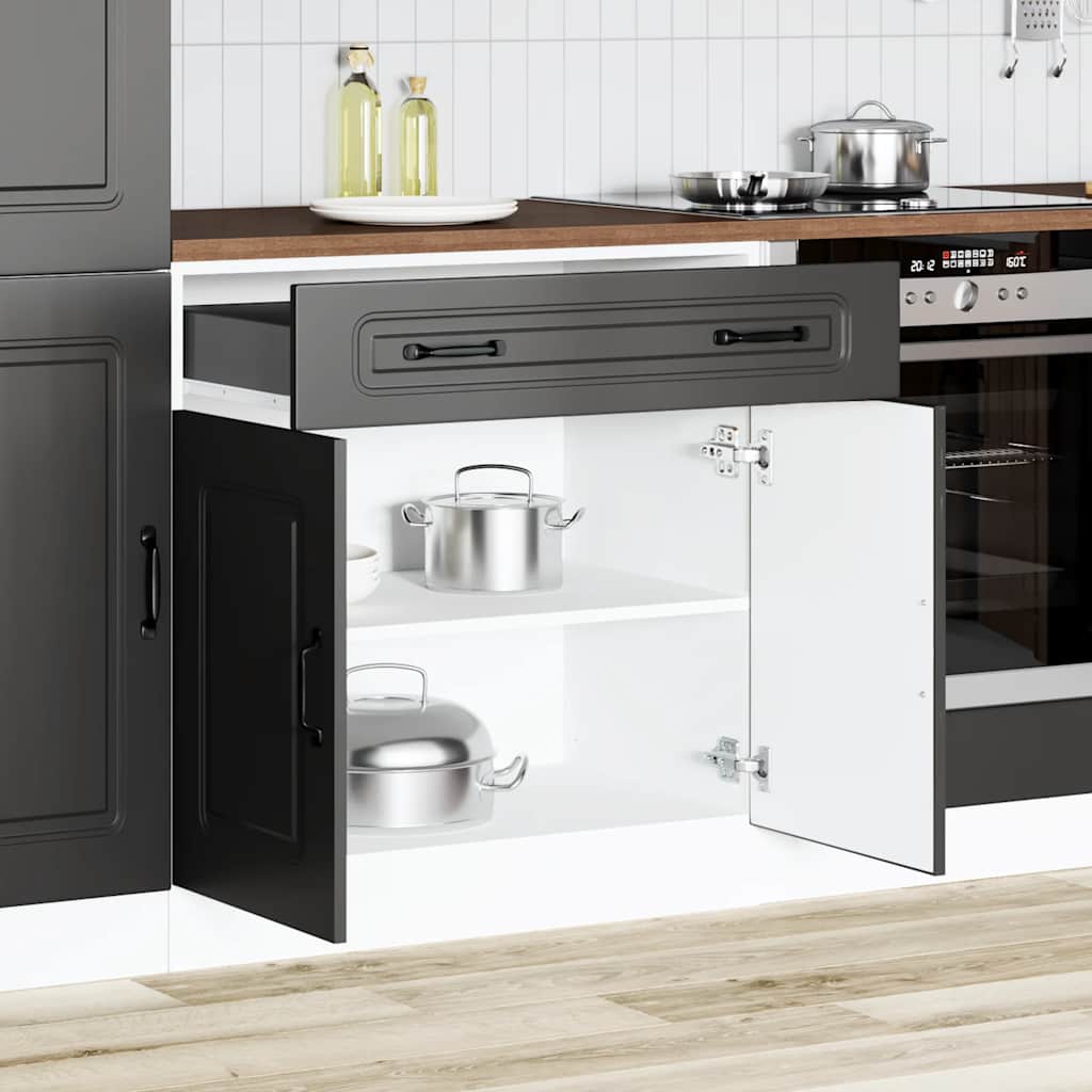 Armário de cozinha baixo Kalmar madeira artificial preto