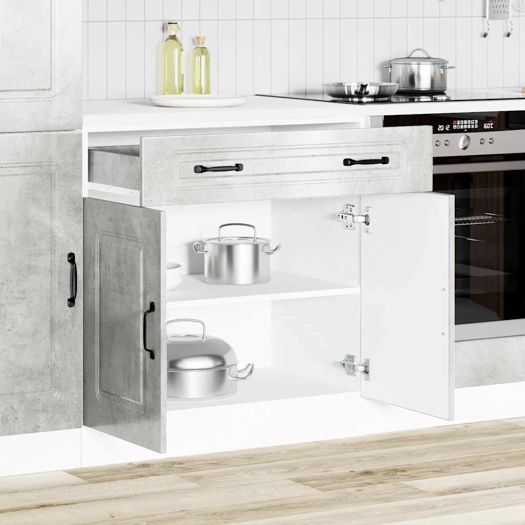 Armário baixo de cozinha Kalmar betão madeira projetada cinza