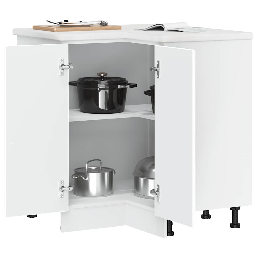 Armário baixo canto cozinha Kalmar madeira artificial branca