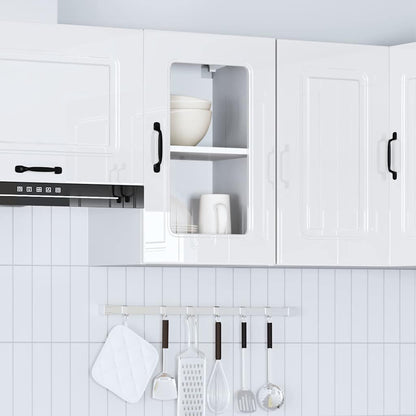 Armário parede de cozinha porta vidro Kalmar branco alto brilho