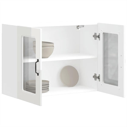 Armário parede de cozinha porta vidro Kalmar branco alto brilho