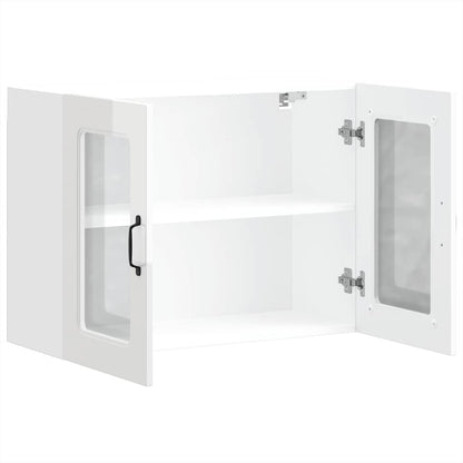 Armário parede de cozinha porta vidro Kalmar branco alto brilho