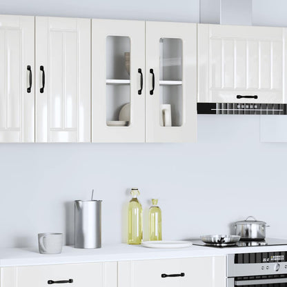 Armário parede de cozinha porta vidro Kalmar branco alto brilho