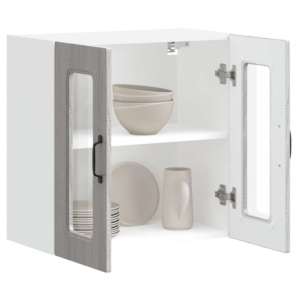 Armário de parede de cozinha porta vidro Kalmar cinza sonoma