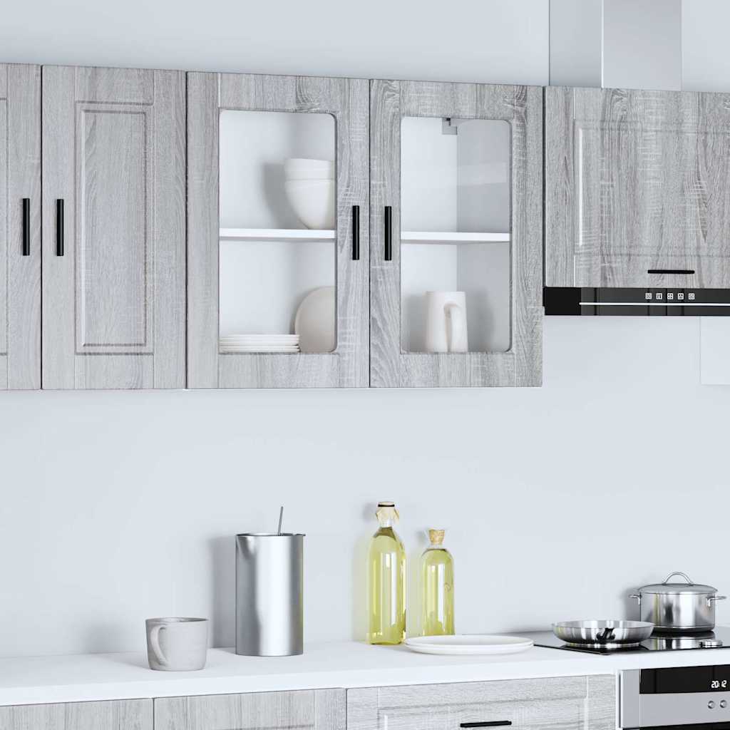 Armário de parede de cozinha porta de vidro Porto cinza sonoma