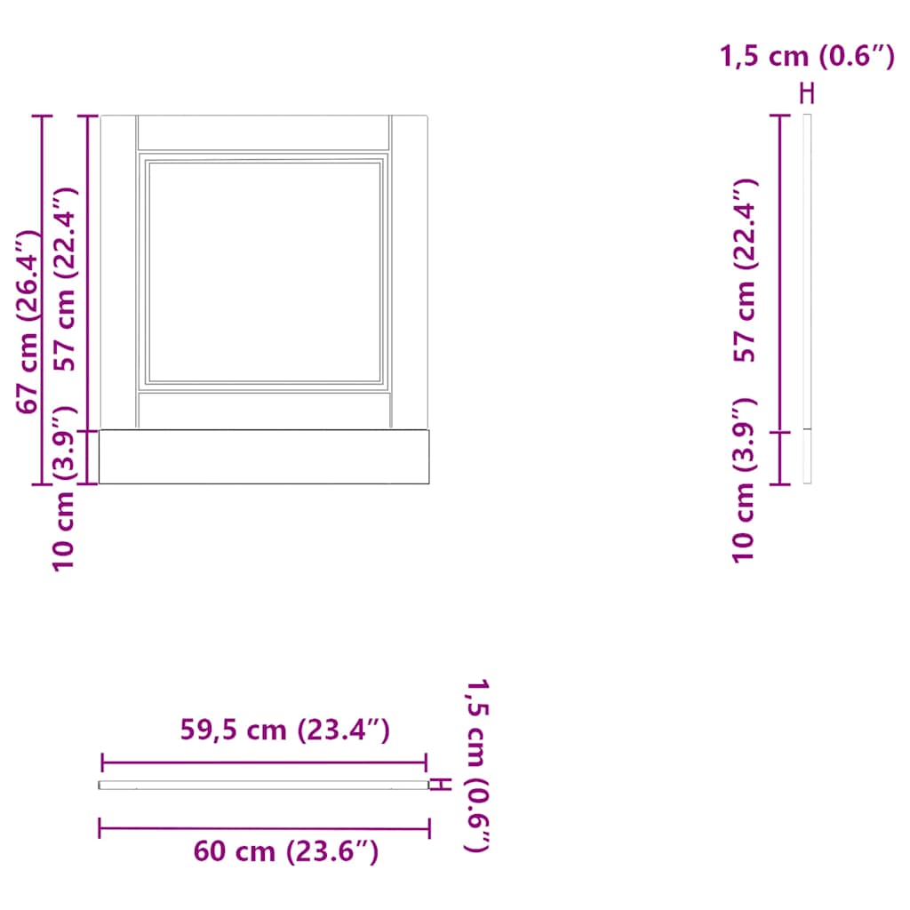 Painel máquina lavar louça Porto madeira velha 60x1,5x67 cm