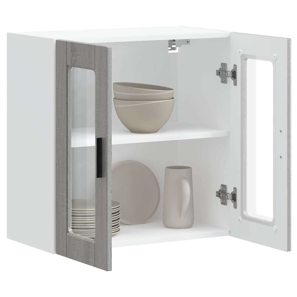 Armário de parede de cozinha porta de vidro Porto cinza sonoma