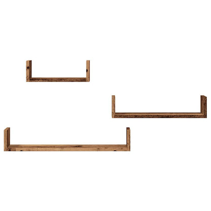 Prateleiras de parede 3 pcs derivados de madeira madeira velha