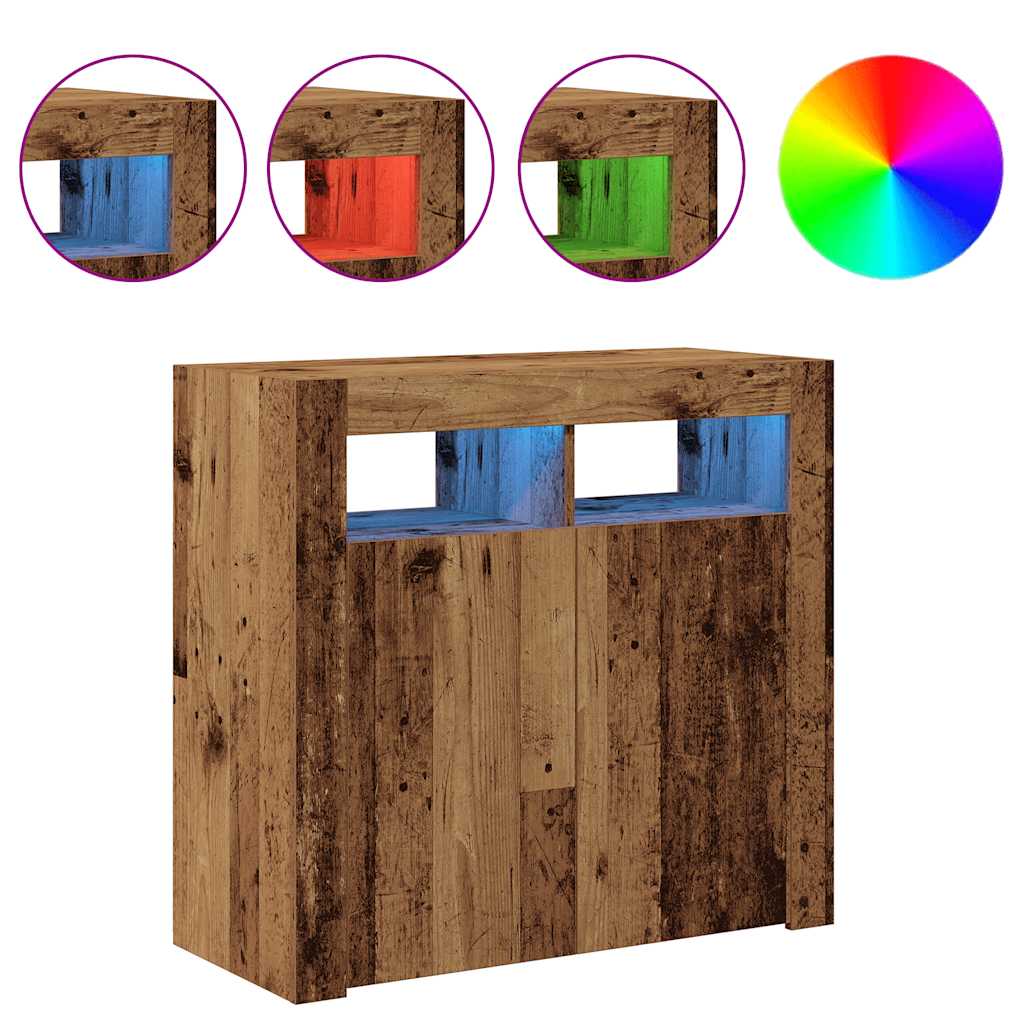 Aparador c/ luzes LED 80x35x75 cm deriv. madeira madeira velha