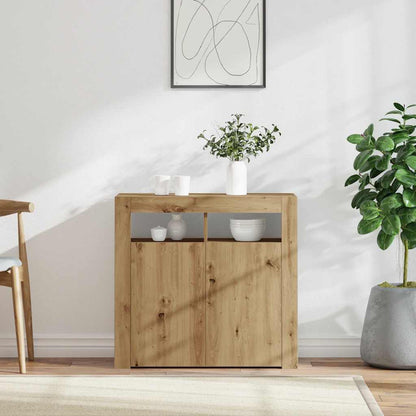 Aparador com LED 80x35x75 cm deriv. madeira carvalho artisiano