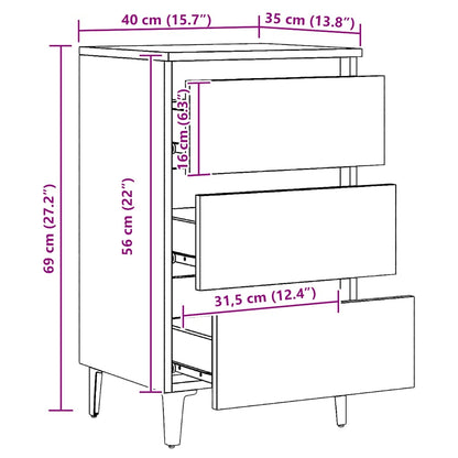 Mesa de cabeceira c/ pernas metal 40x35x69cm carvalho artisiano