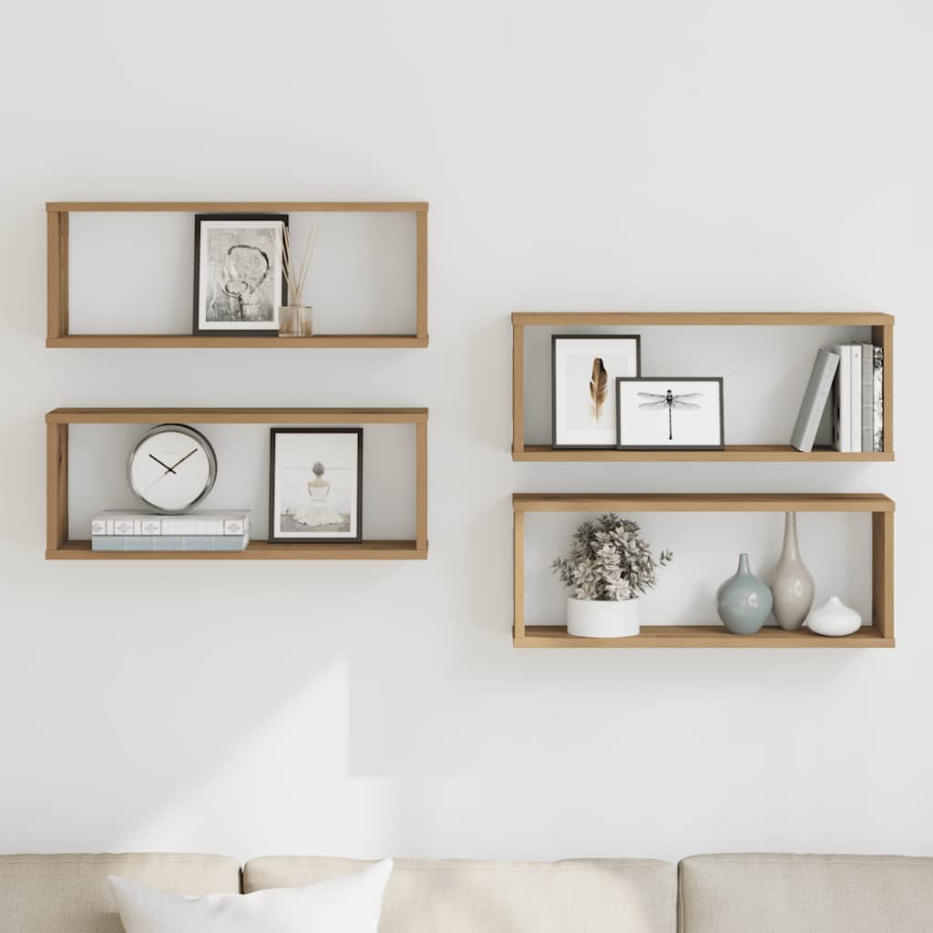Prateleiras parede cubo 4 pcs deriv. madeira carvalho artisiano