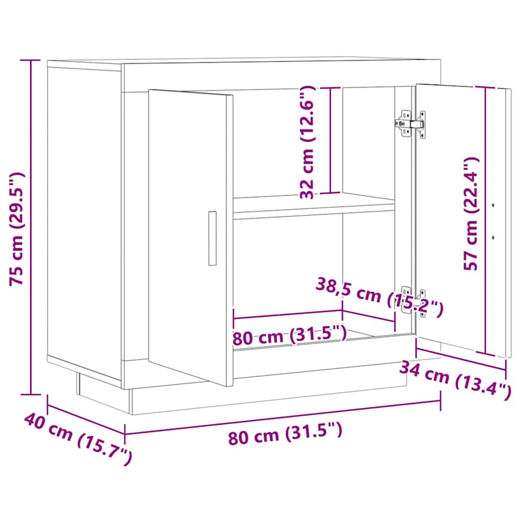 Aparador 80x40x75 cm derivados de madeira carvalho artisiano